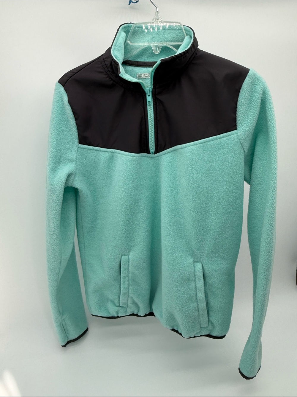Forever 21 Mint Green Charcoal Colorblock Half Zip Fleece P